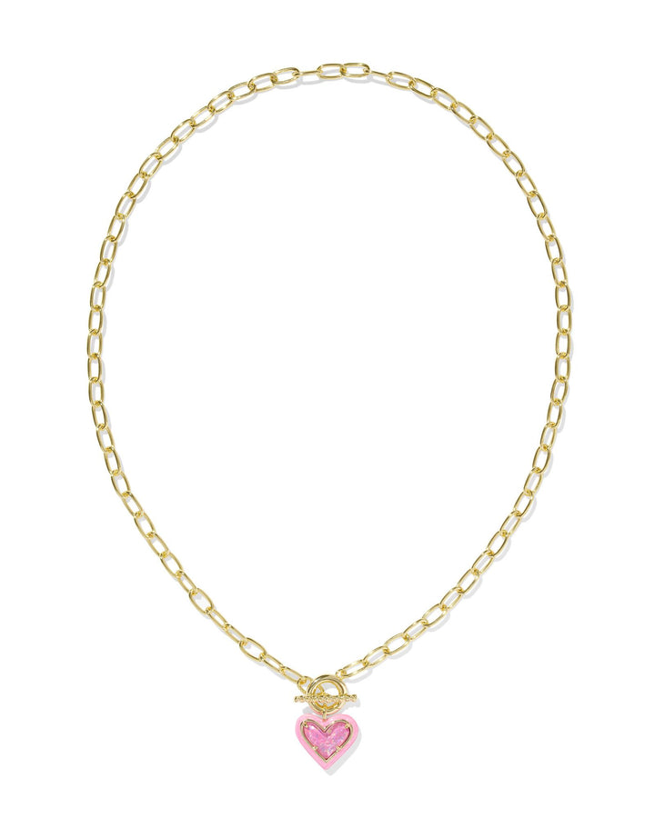 Ari Gold Heart Chain Necklace, Pink Iridescent Glitter