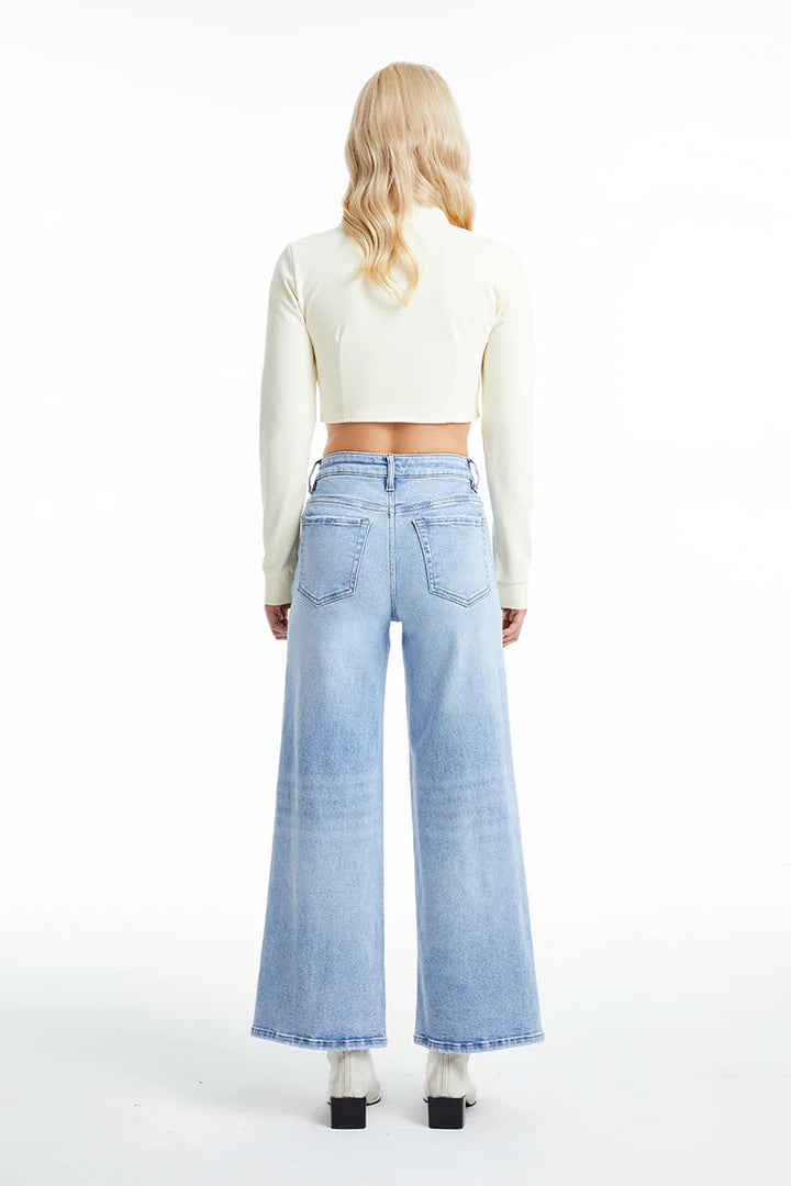 High Rise Wide Leg Jeans, Blue Sky