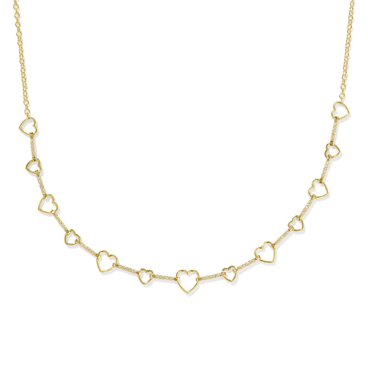 Haisley Gold Heart Strand Necklace, White Crystal