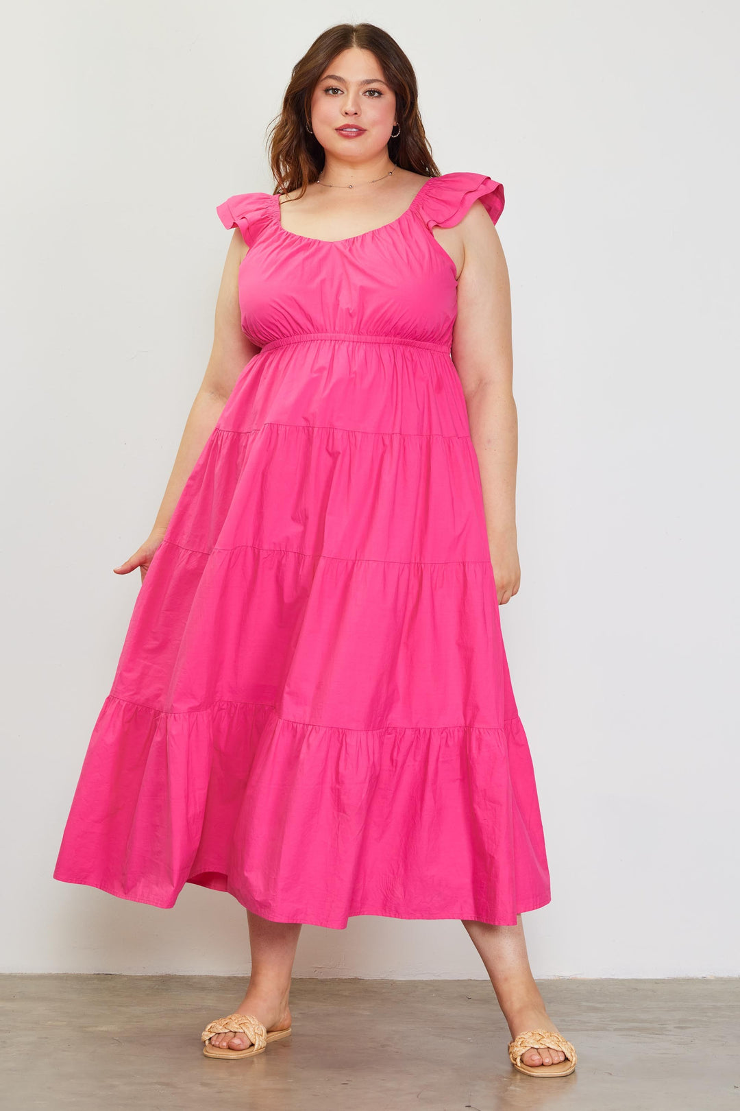 Walk On The Beach Ruffle Sleeve Maxi, Pink