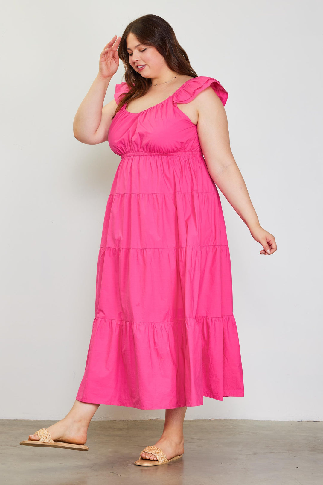 Walk On The Beach Ruffle Sleeve Maxi, Pink