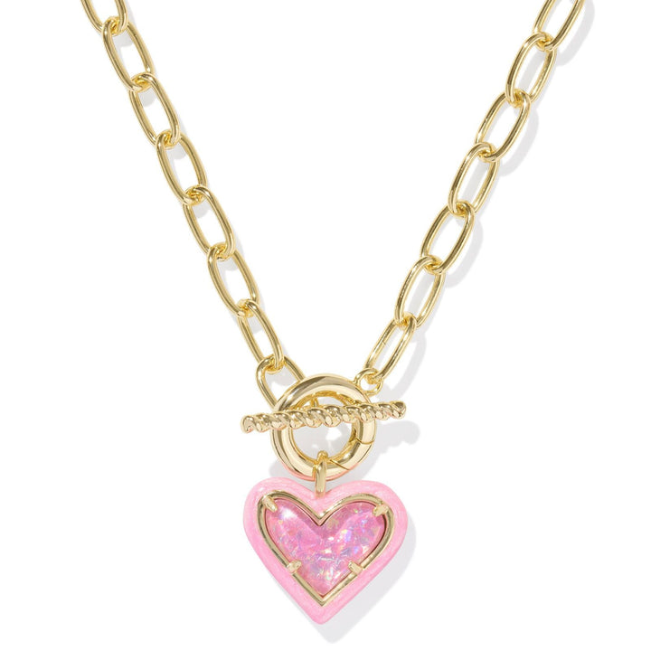 Ari Gold Heart Chain Necklace, Pink Iridescent Glitter