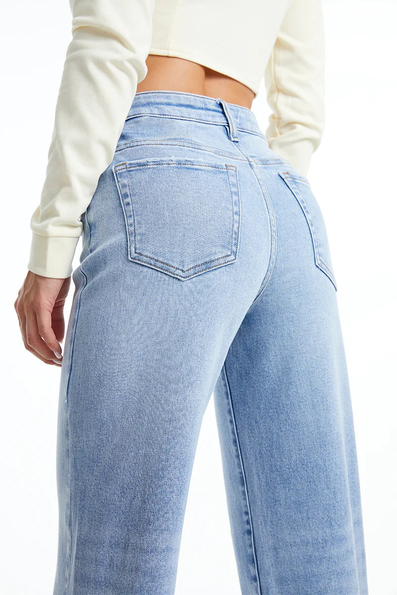 High Rise Wide Leg Jeans, Blue Sky