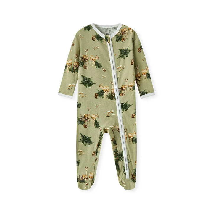 Organic Cotton Zipper Footed Romper, Forest Party