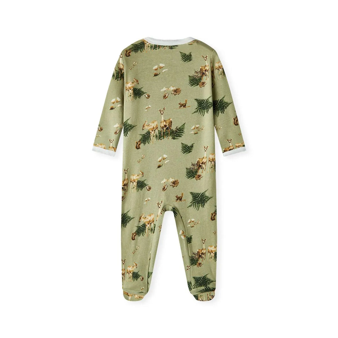 Organic Cotton Zipper Footed Romper, Forest Party