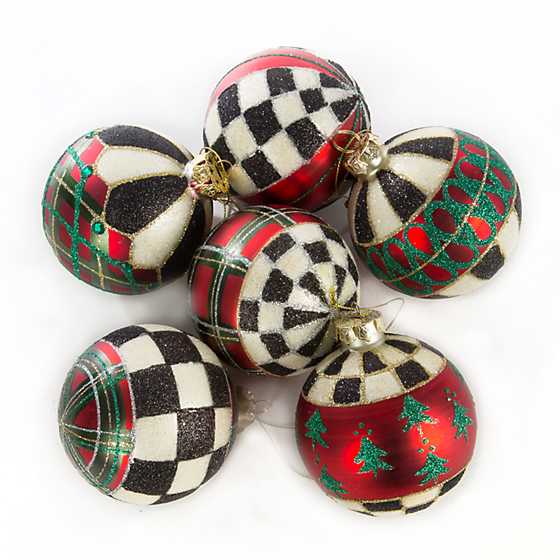 Tartan Glass Ball Ornaments, Set/6