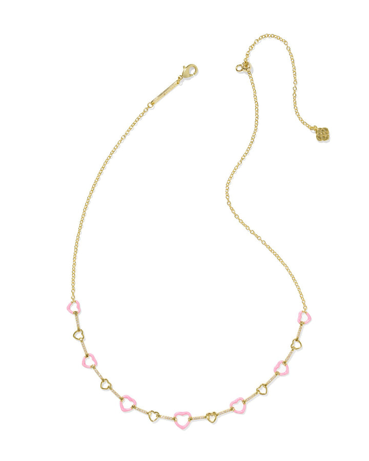 Haisley Gold Heart Strand Necklace, Pink Pearlescent