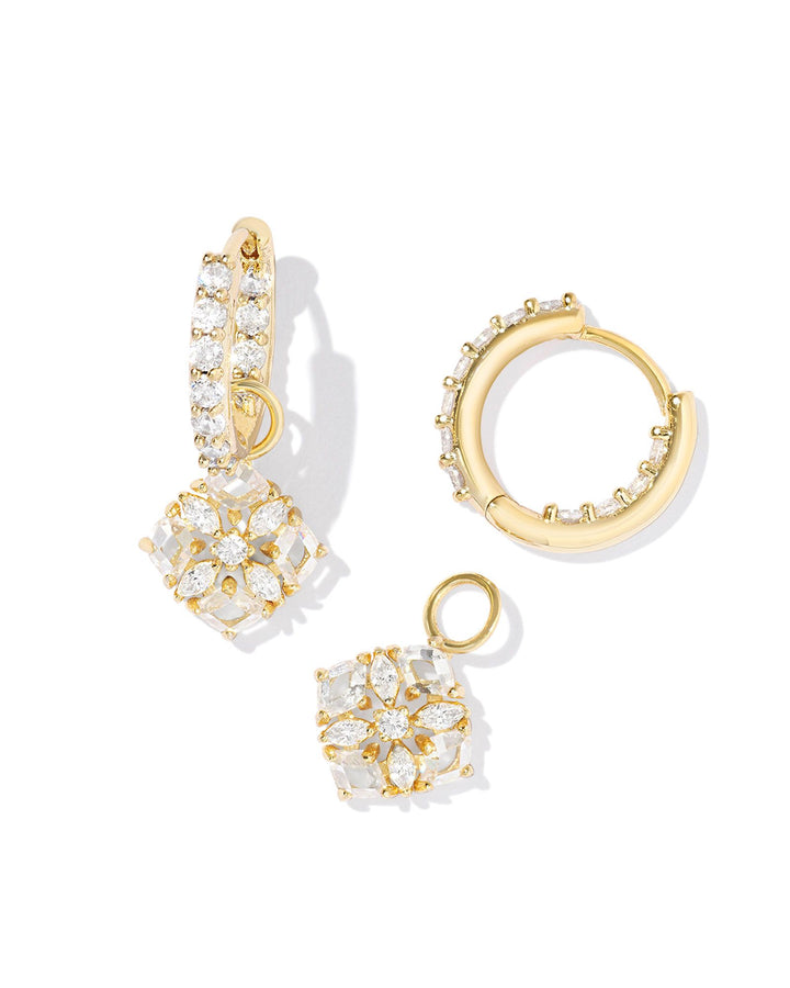 Dira Gold Huggie Earrings, White Crystal