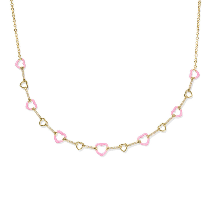 Haisley Gold Heart Strand Necklace, Pink Pearlescent