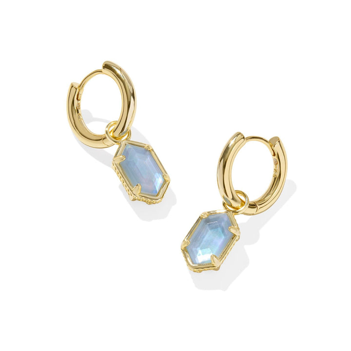 Hallie Gold Huggie Earrings, Sky Blue MOP