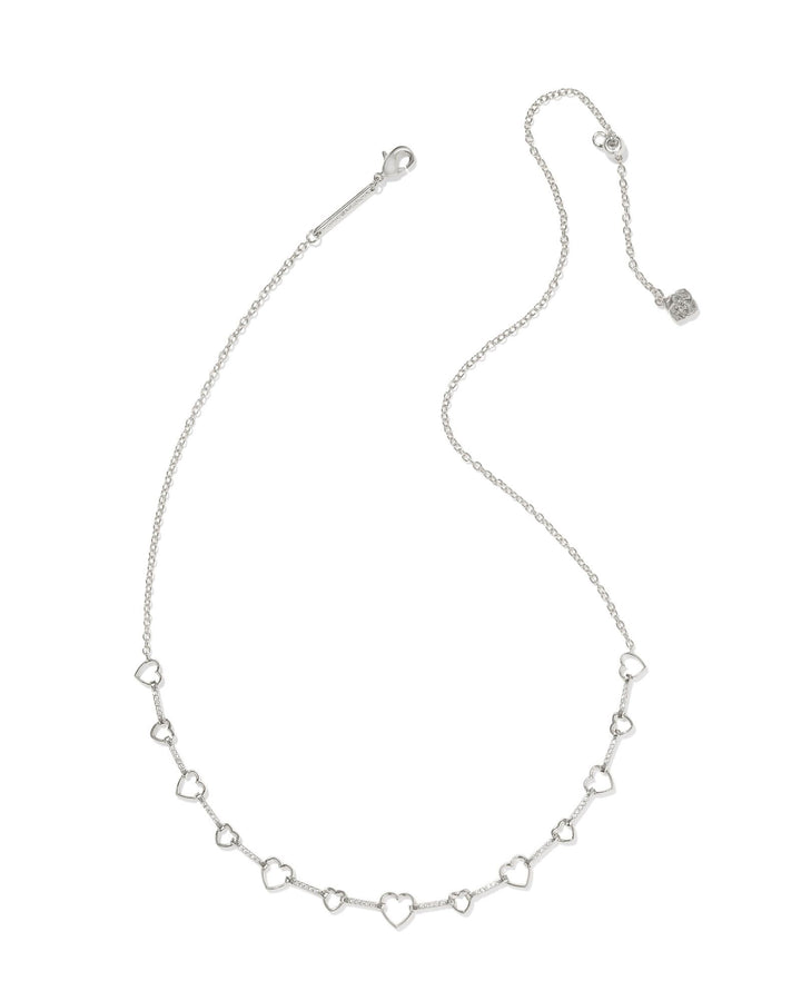 Haisley Silver Heart Strand Necklace, White Crystal