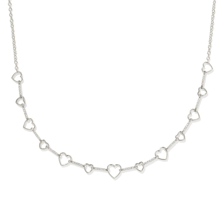 Haisley Silver Heart Strand Necklace, White Crystal