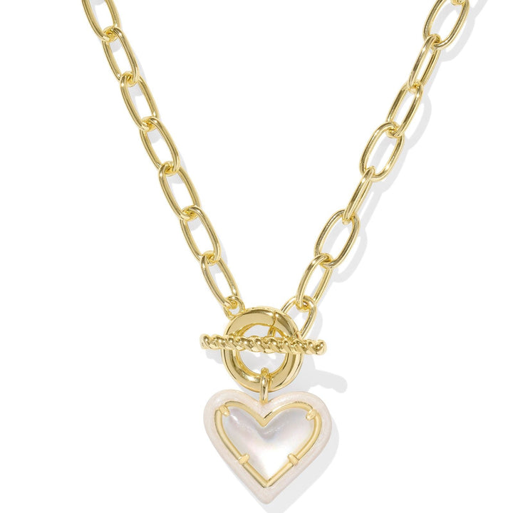 Ari Gold Heart Chain Necklace, Ivory MOP