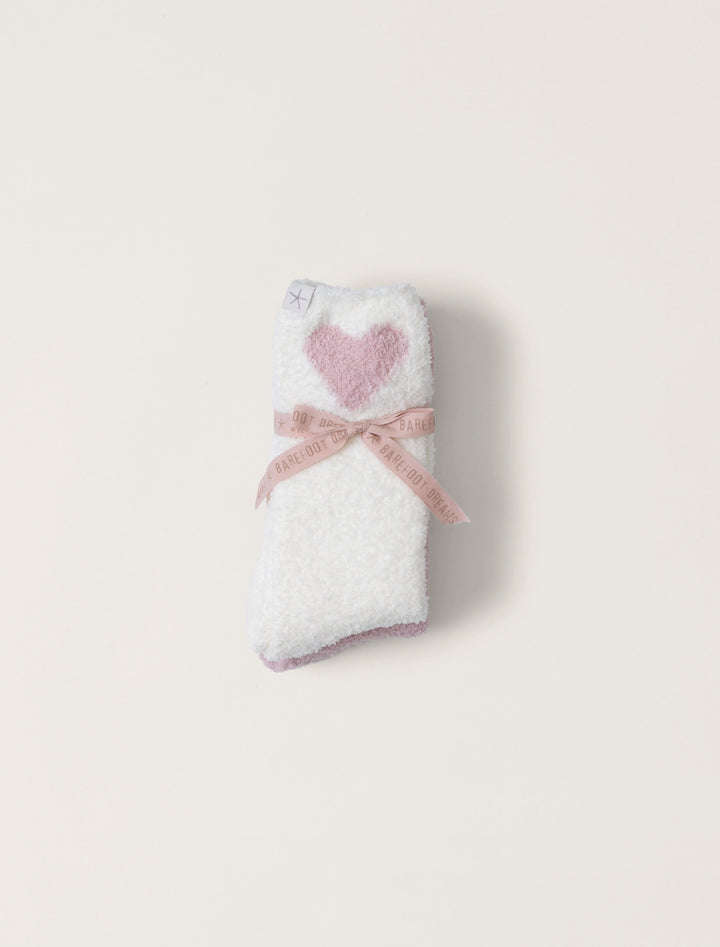 CozyChic Heart Print Sock Set, Pink Peonie-Pearl