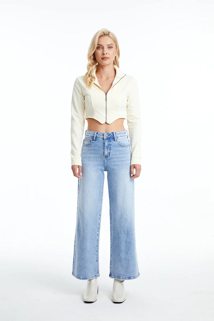 High Rise Wide Leg Jeans, Blue Sky