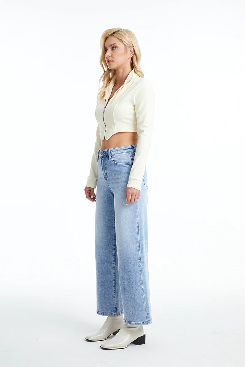 High Rise Wide Leg Jeans, Blue Sky