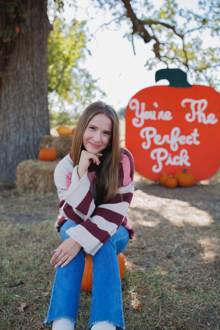 Stripe Time Sweater, Raspberry