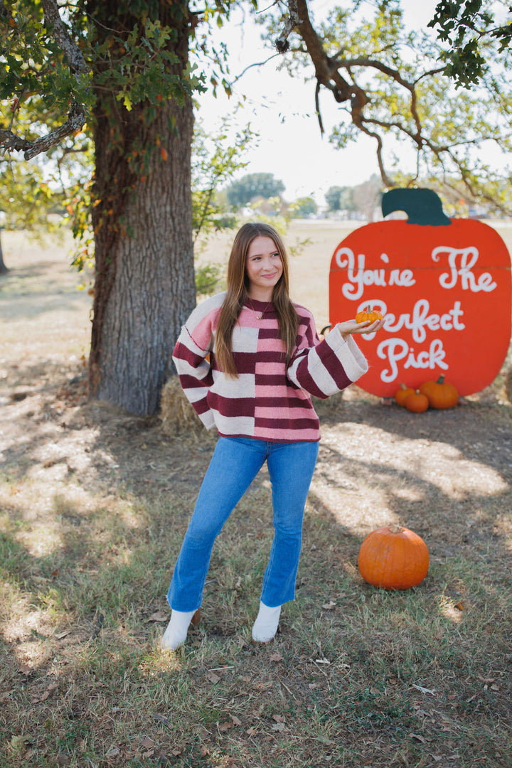 Stripe Time Sweater, Raspberry