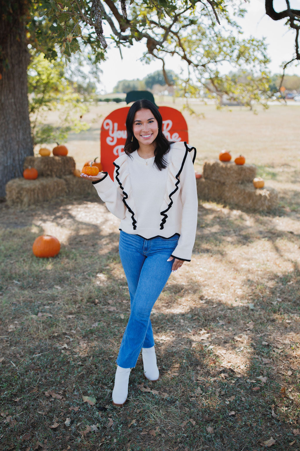 Fun and Frills Ruffled Sweater, Cream