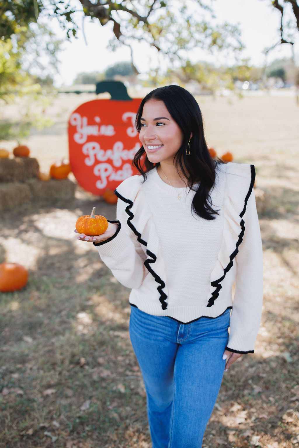 Fun and Frills Ruffled Sweater, Cream