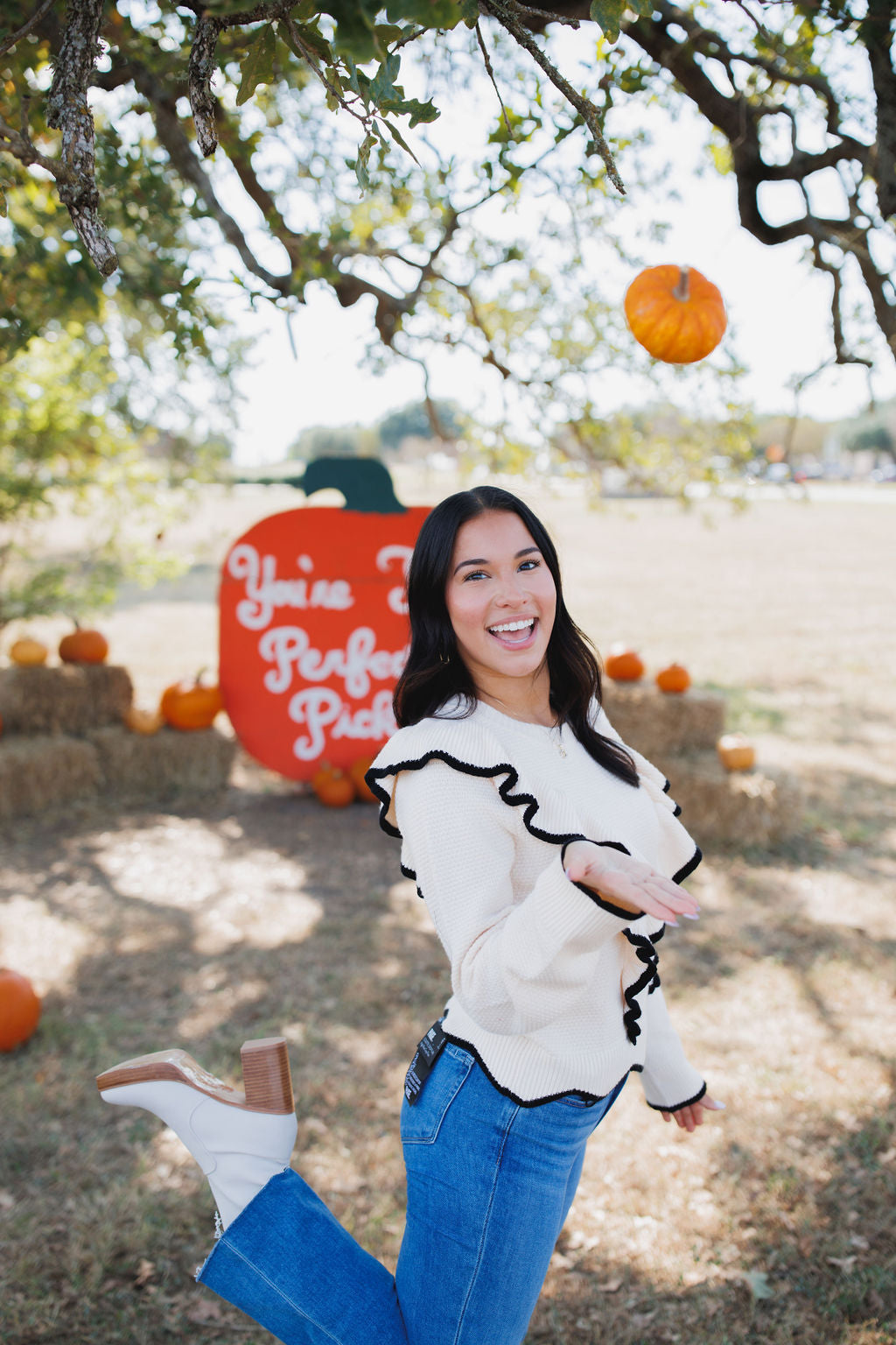 Fun and Frills Ruffled Sweater, Cream