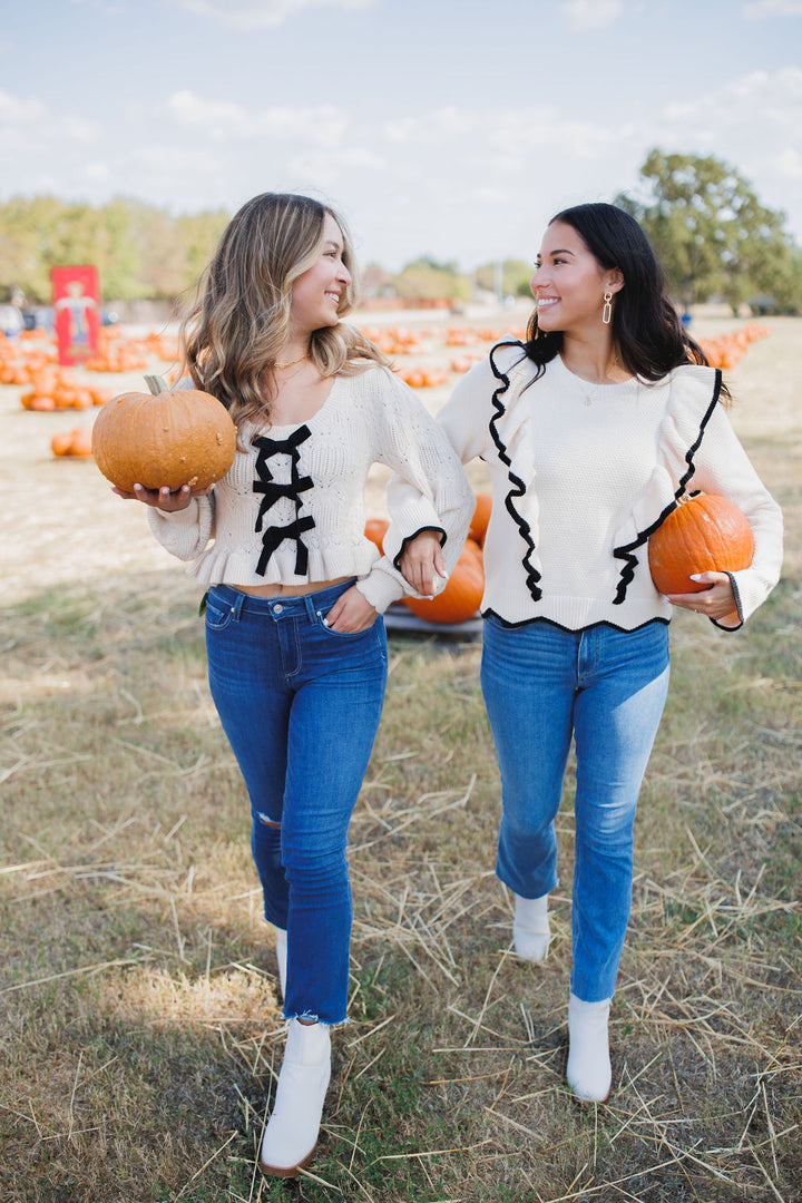 Fun and Frills Ruffled Sweater, Cream