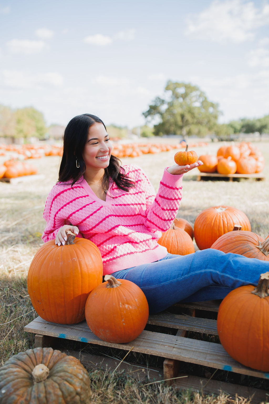 Amelia Striped Sweater, Pink