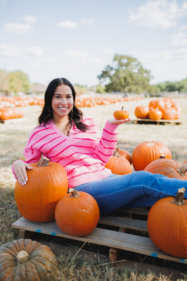 Amelia Striped Sweater, Pink