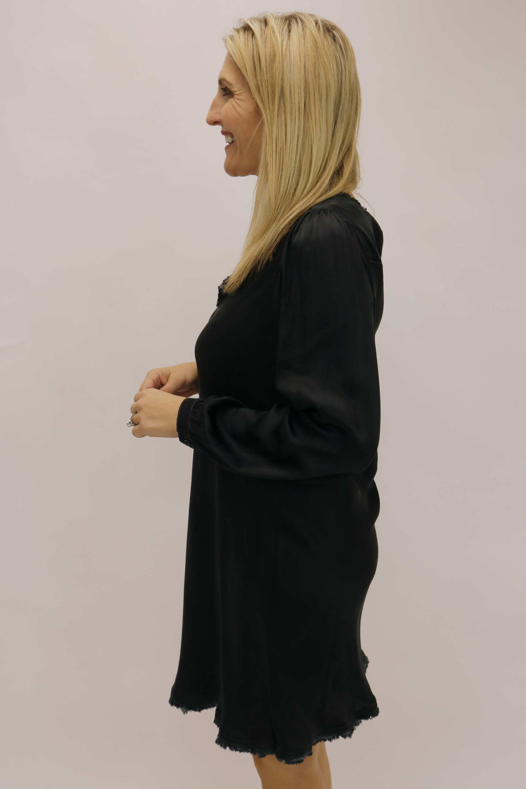 Long Sleeve Bias Dress, Charcoal