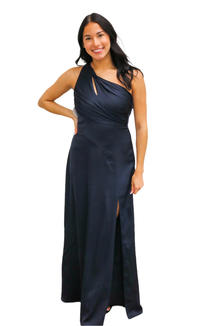 Atoila One Shoulder Satin Maxi Dress, Navy