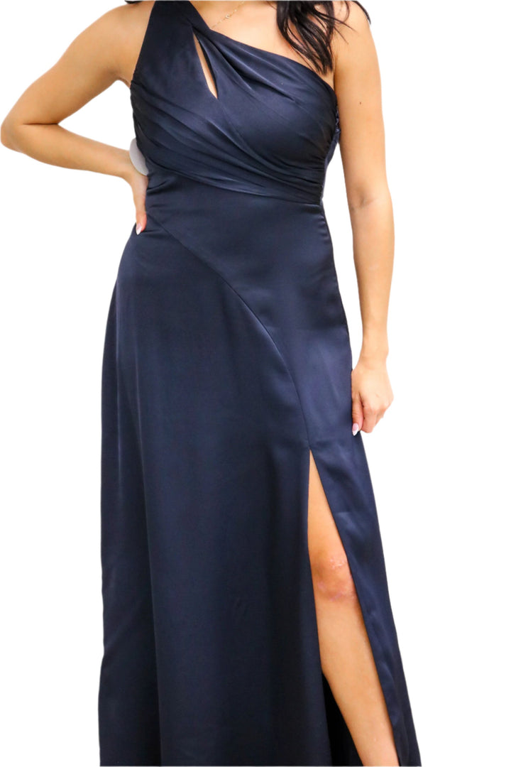 Atoila One Shoulder Satin Maxi Dress, Navy