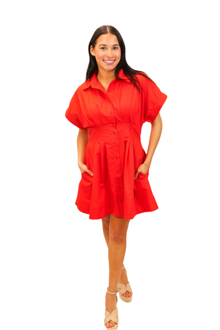 On Cloud 9 Pleated Collar Dress, Red