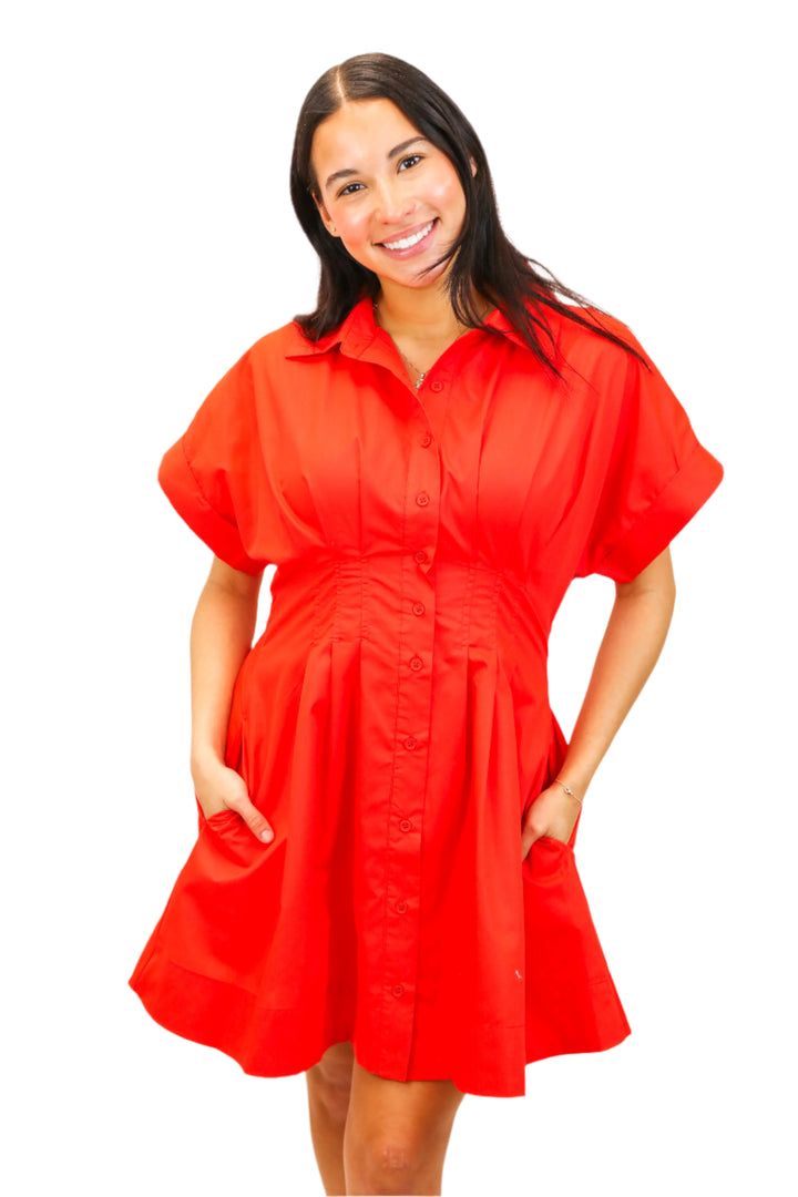 On Cloud 9 Pleated Collar Dress, Red