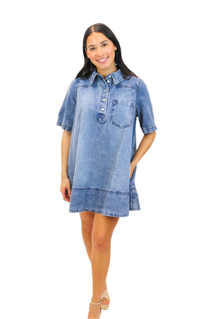 Remino Denim Mini Dress, Ocean Blue