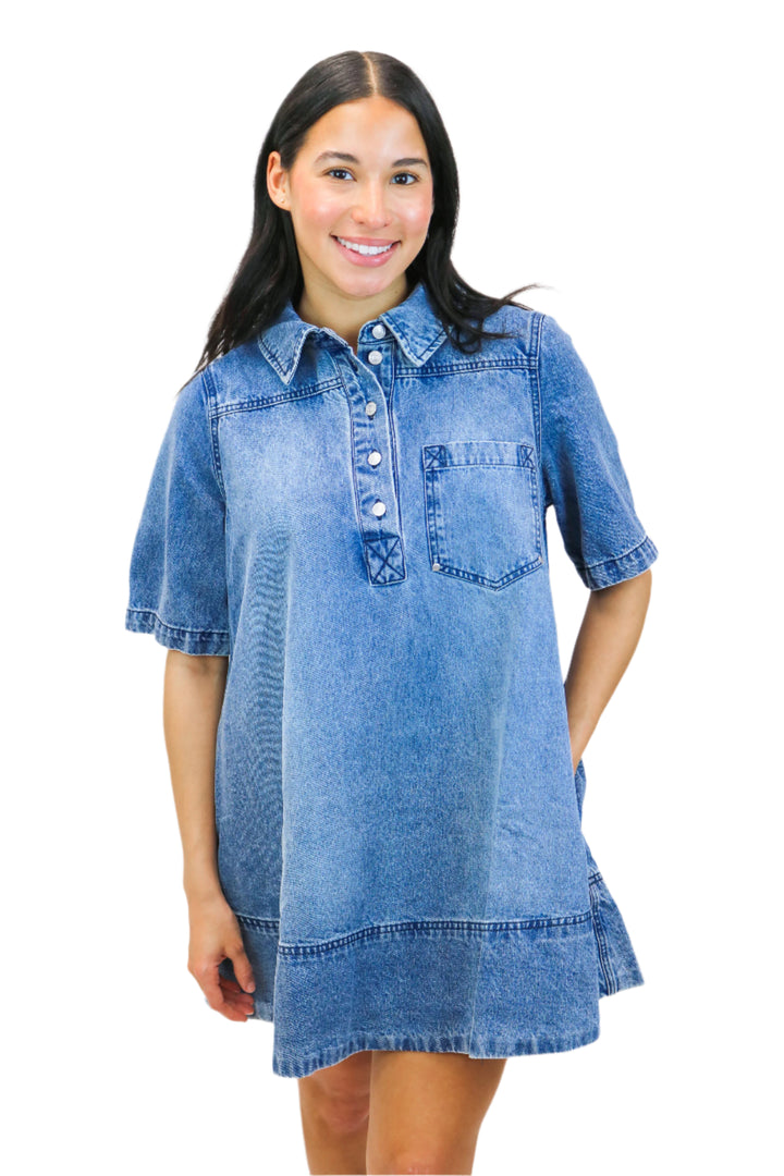 Remino Denim Mini Dress, Ocean Blue