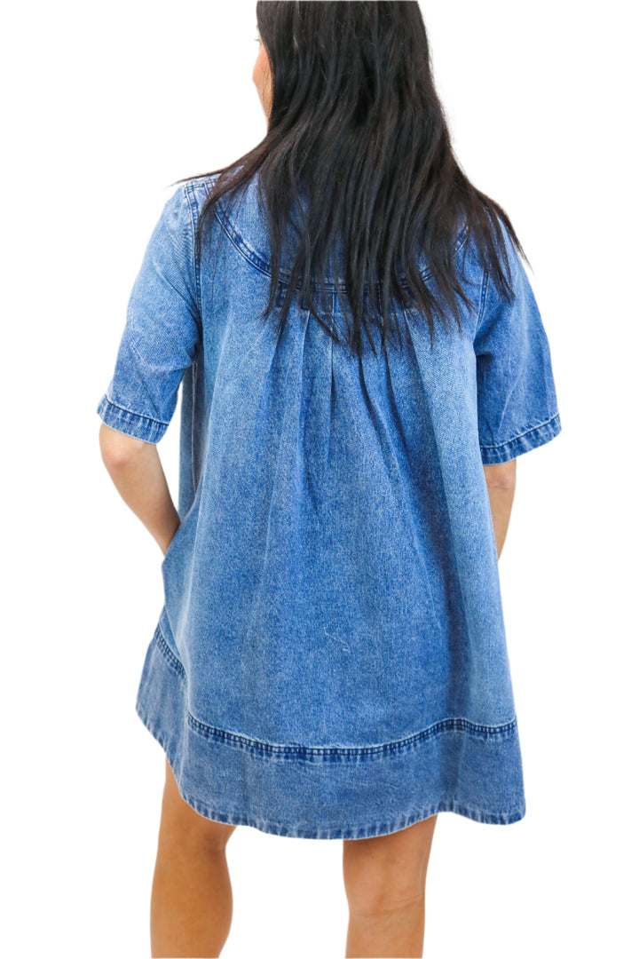 Remino Denim Mini Dress, Ocean Blue