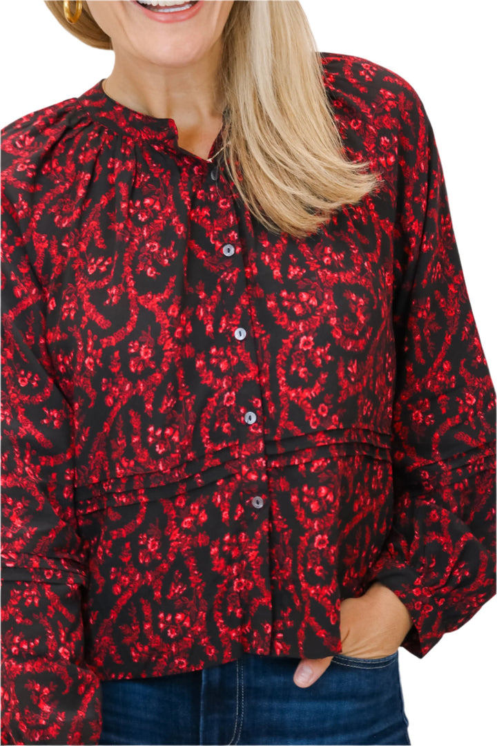 Josephine Floral Top, Black/Red