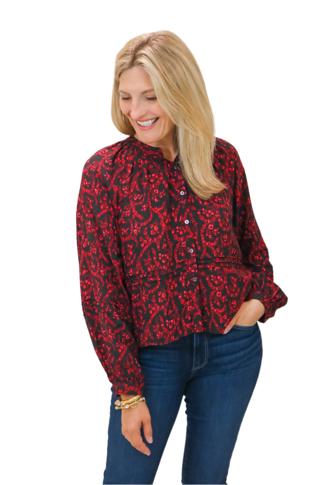 Josephine Floral Top, Black/Red