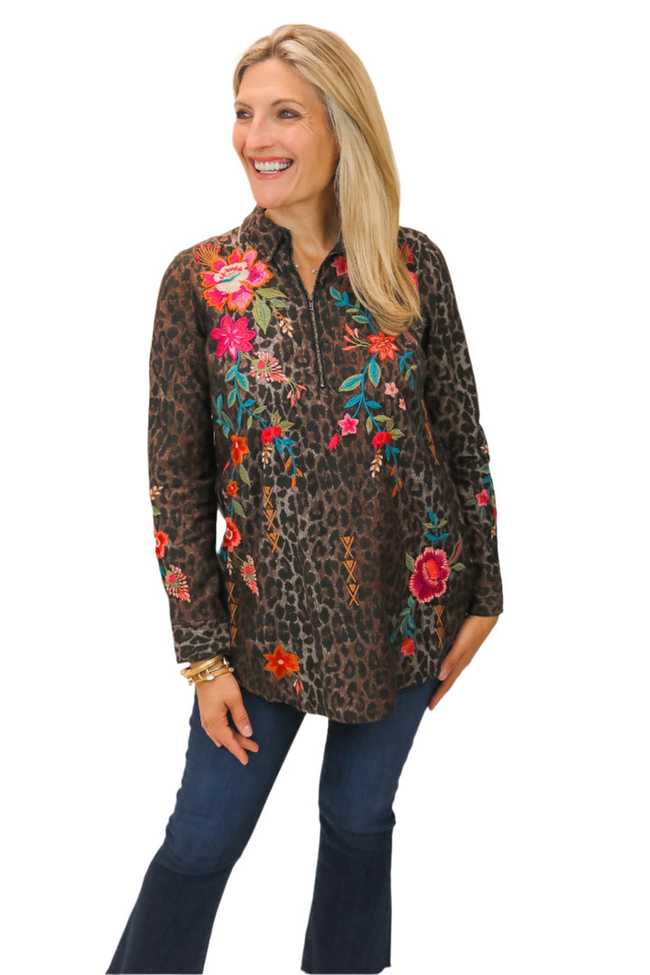 Zipup Leopard Shirt Tunic