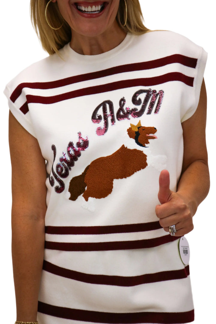 Maroon & White A&M Collie Dog Short Sleeve Sweater