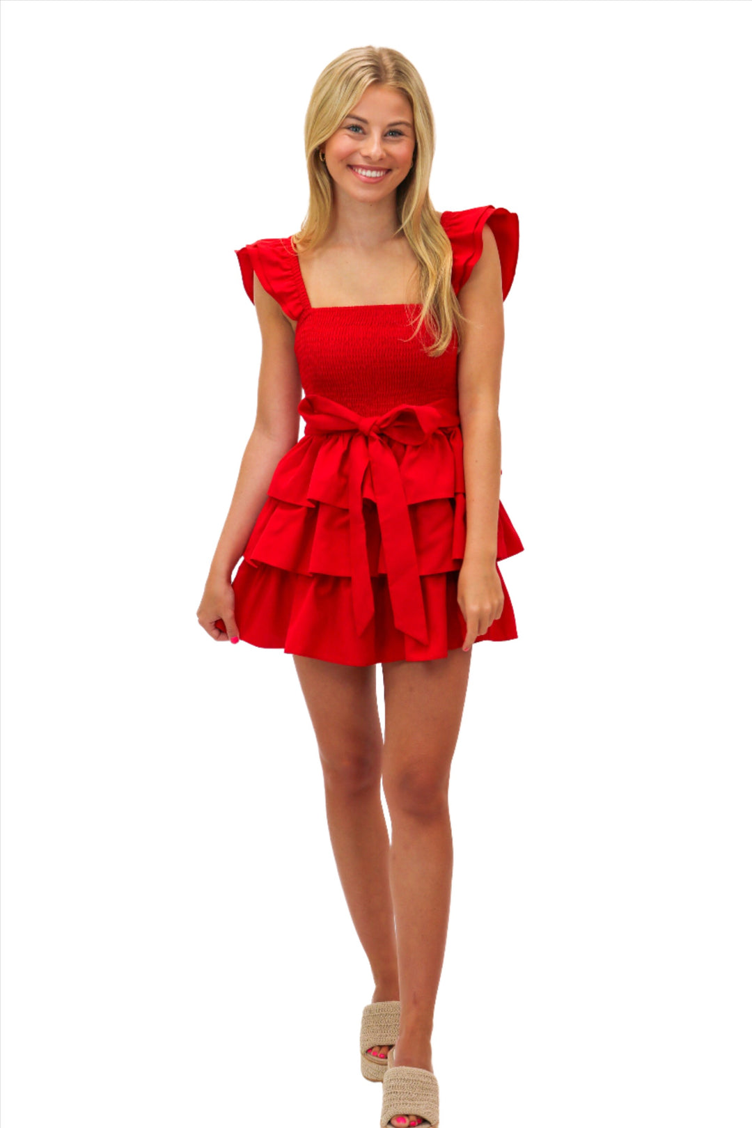 My Moment Ruffle Tiered Romper, Red