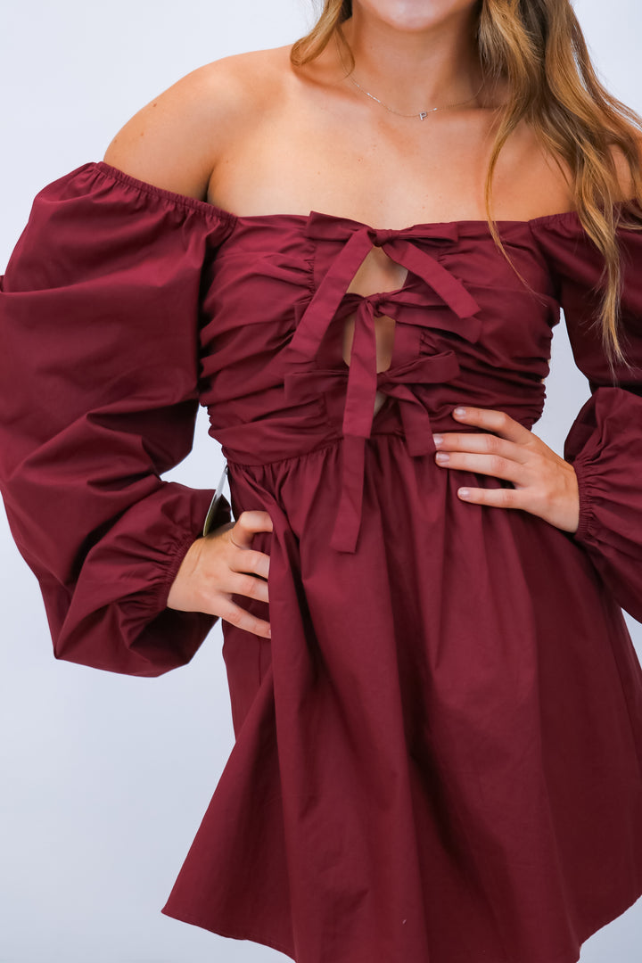 Winning Ticket Bow Mini Dress, Maroon