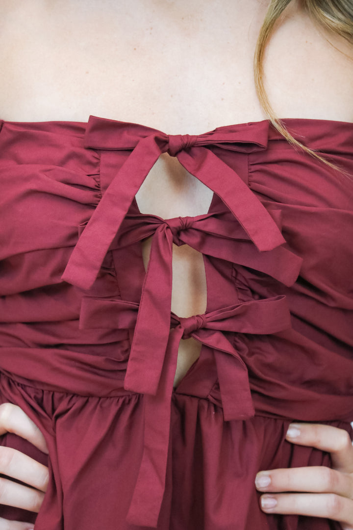 Winning Ticket Bow Mini Dress, Maroon