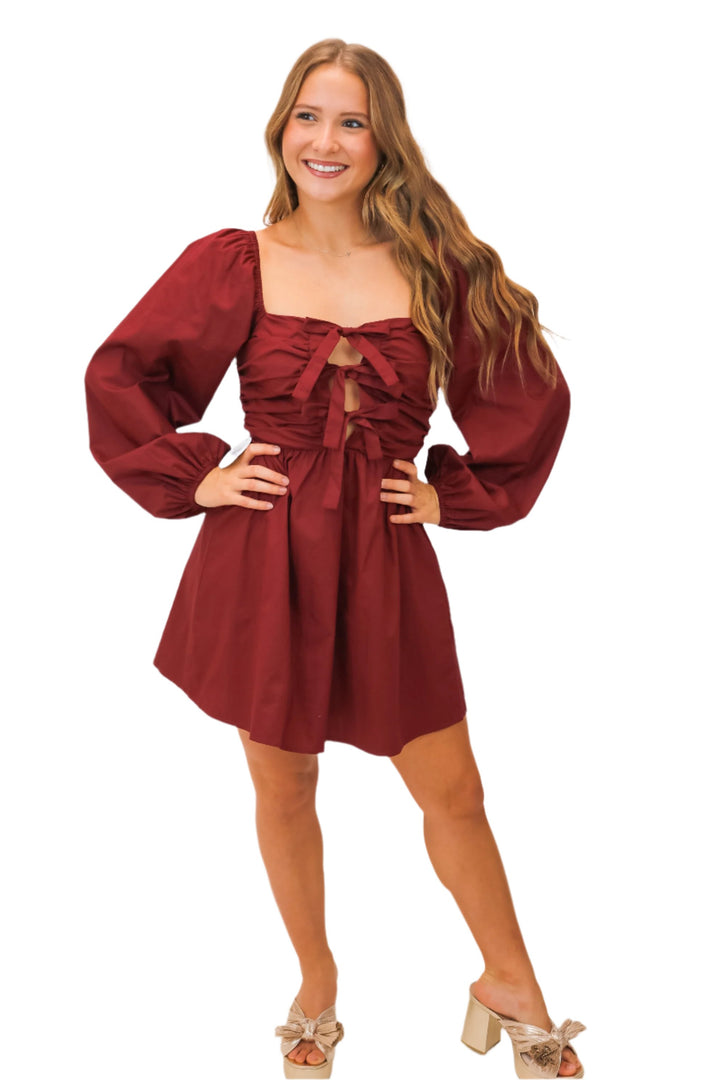 Winning Ticket Bow Mini Dress, Maroon