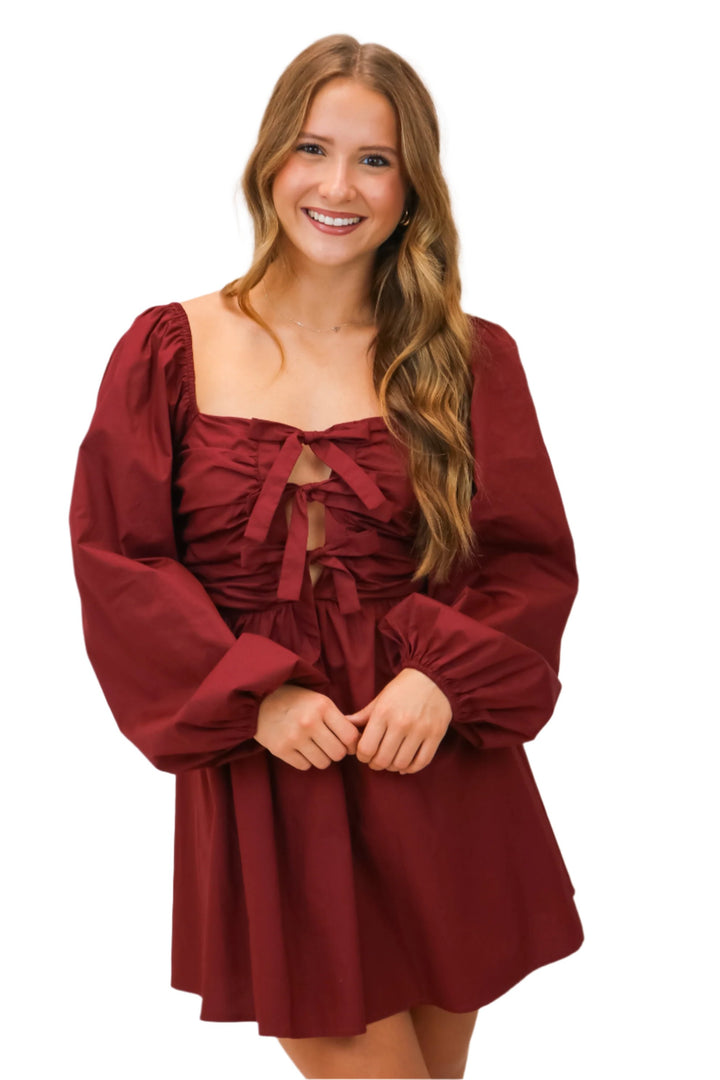 Winning Ticket Bow Mini Dress, Maroon