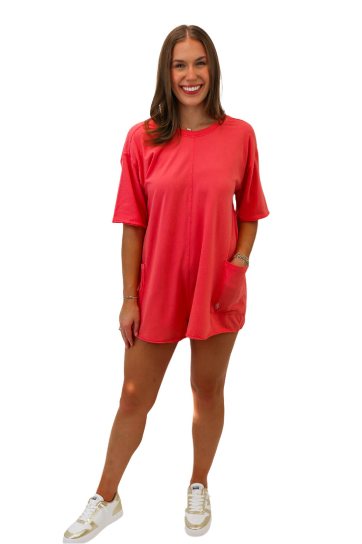 Hot Shot Tee Romper, Hibiscus