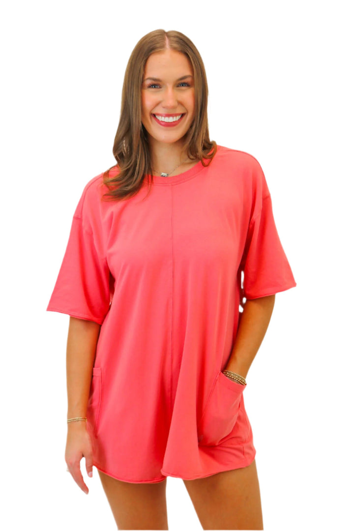 Hot Shot Tee Romper, Hibiscus