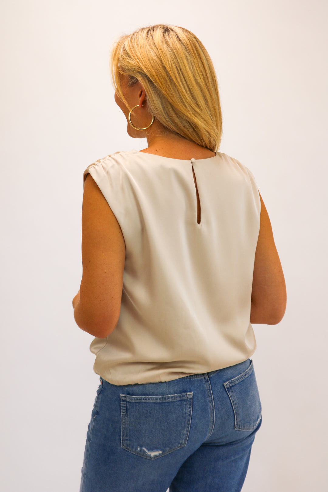 So Effortless Bubble Hem Top, Champagne