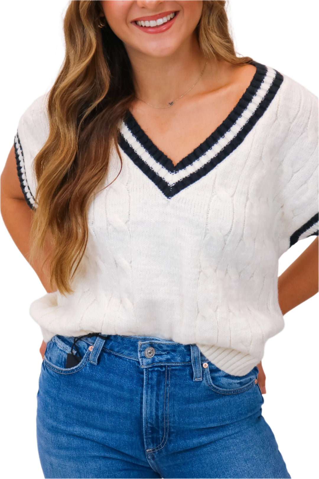 Here For You Cableknit Short Sleeve Sweater, Cream