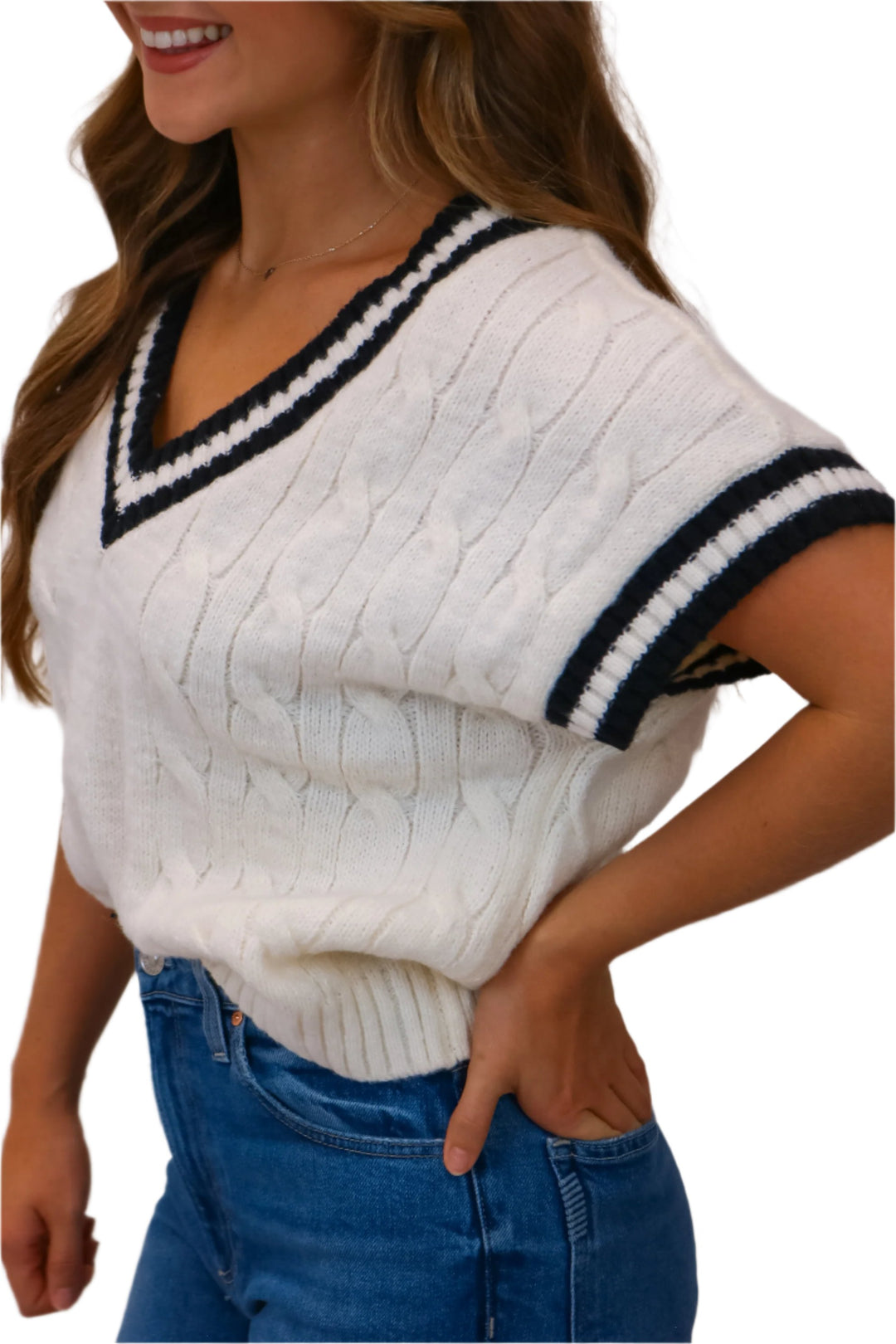 Here For You Cableknit Short Sleeve Sweater, Cream